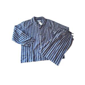 NWT Residence By Majestic Mens Blue & White Striped Pajama Set L/G Cotton